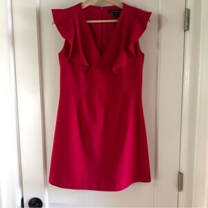 French Connection Red Whisper Ruffle Sleeve V-Neck Mini Dress - Size 8